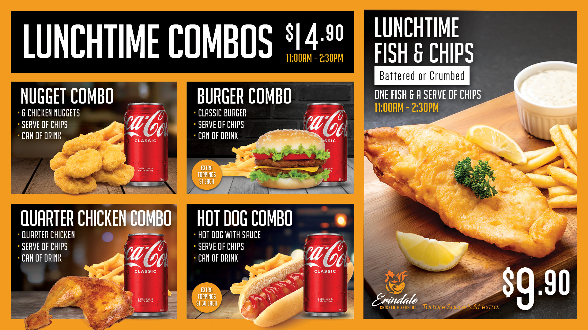 Lunchtime Combos $14.90 and Lunchtime Fish & Chips $9.90